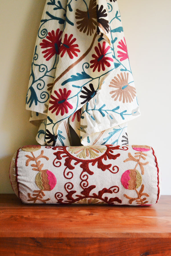 Suzani Embroidered Bolster Cushion