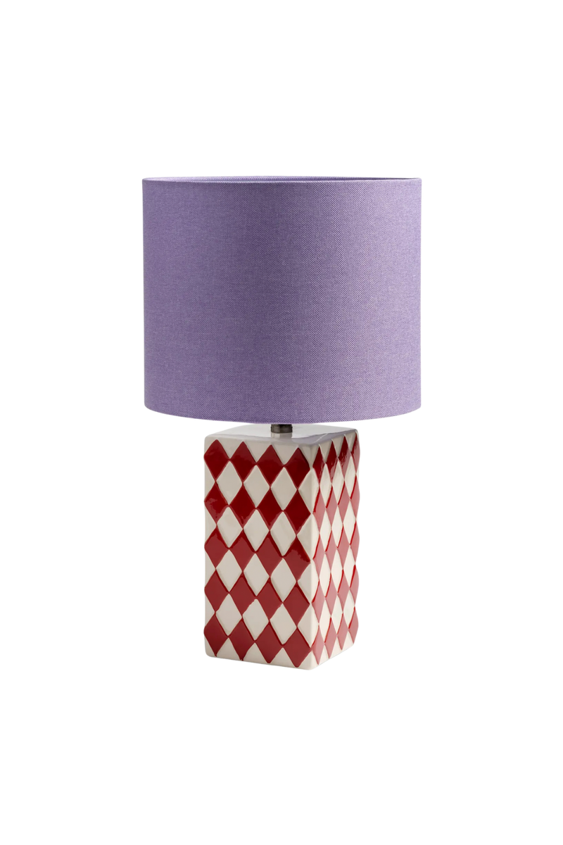 Burgundy Harlequin Stoneware Lamp with Lilac Shade