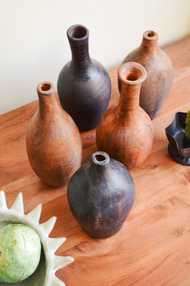 Aged Rustic Terracotta Long Neck Vase - Light Terracotta