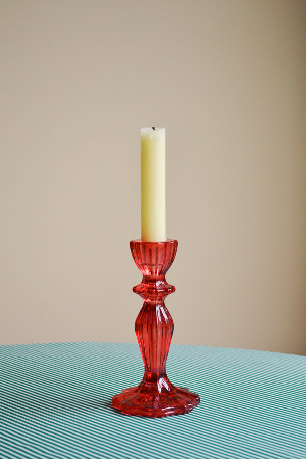 Glass Candlestick Holder - Red