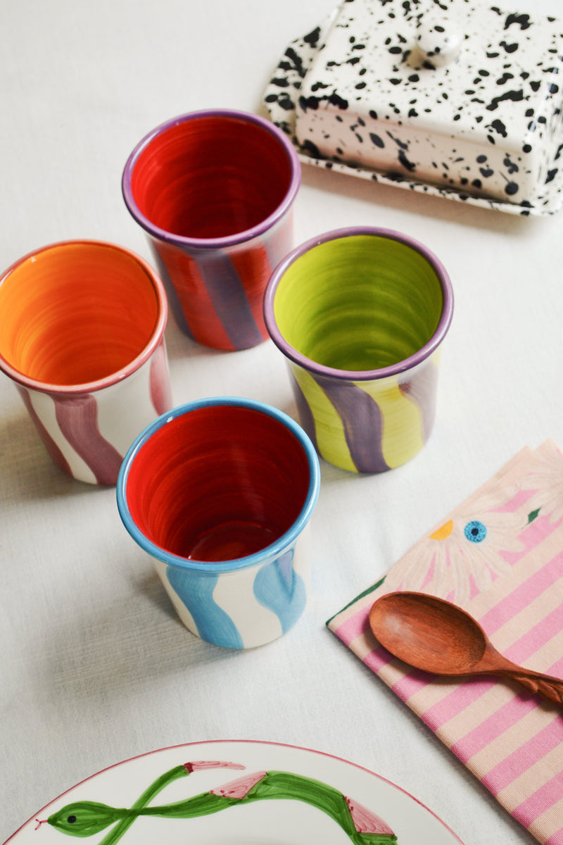 Blue and White Stripe Ceramic Cup