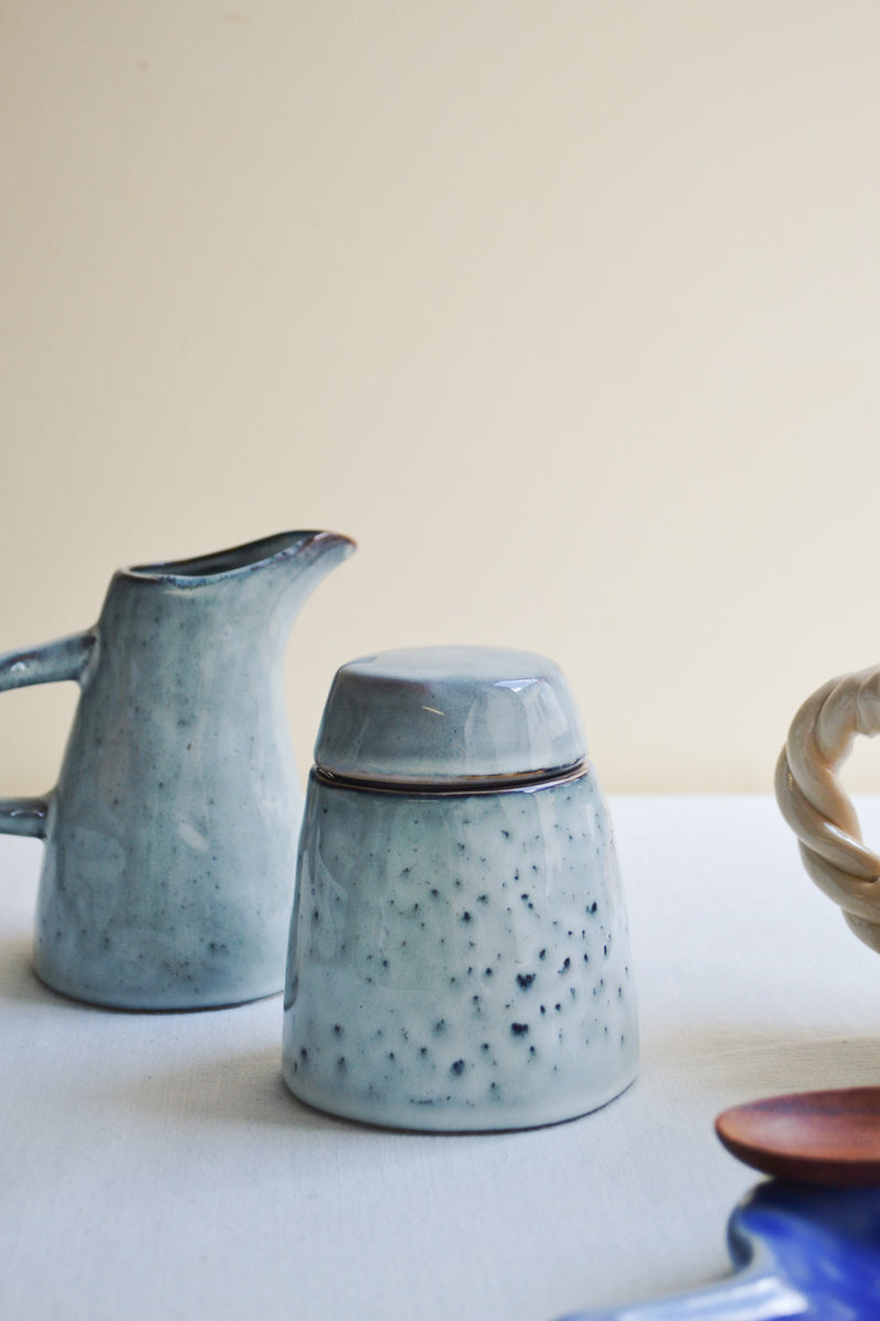 Grey / Blue Rustic Sugar Bowl with Lid