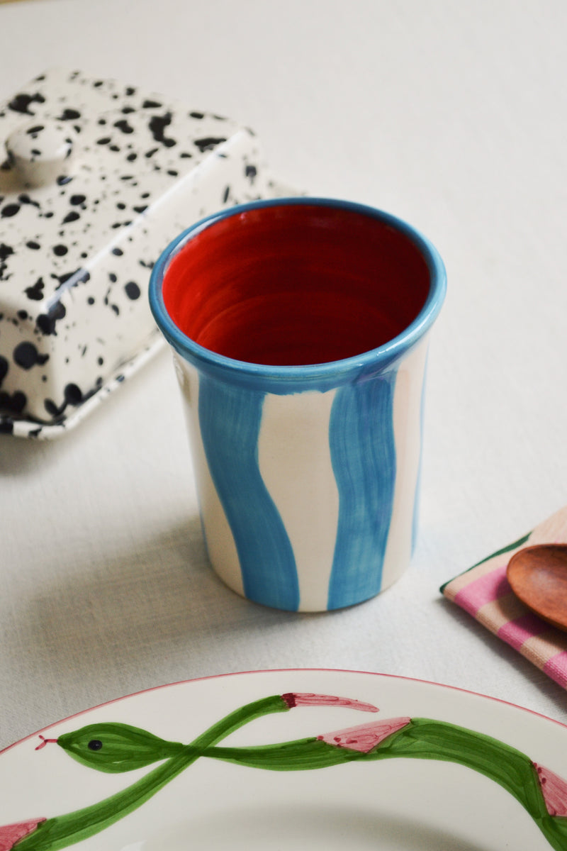 Blue and White Stripe Ceramic Cup