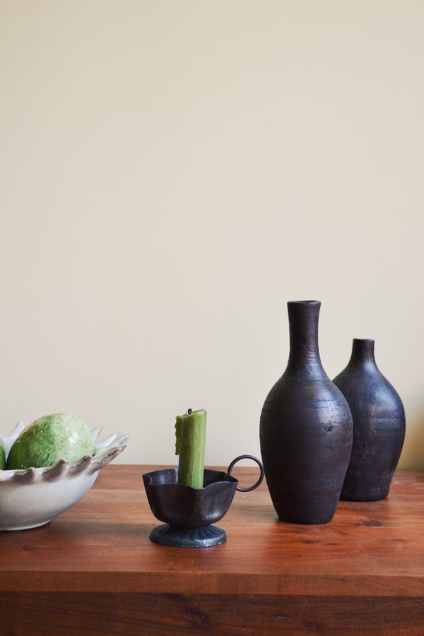 Aged Rustic Terracotta Long Neck Vase - Black