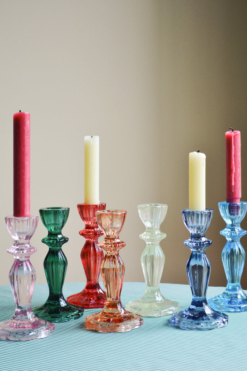 Glass Candlestick Holder - Red