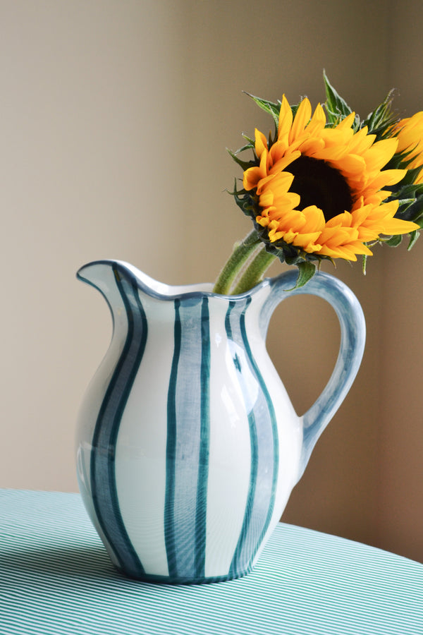 Blue and Green Striped Ceramic Jug