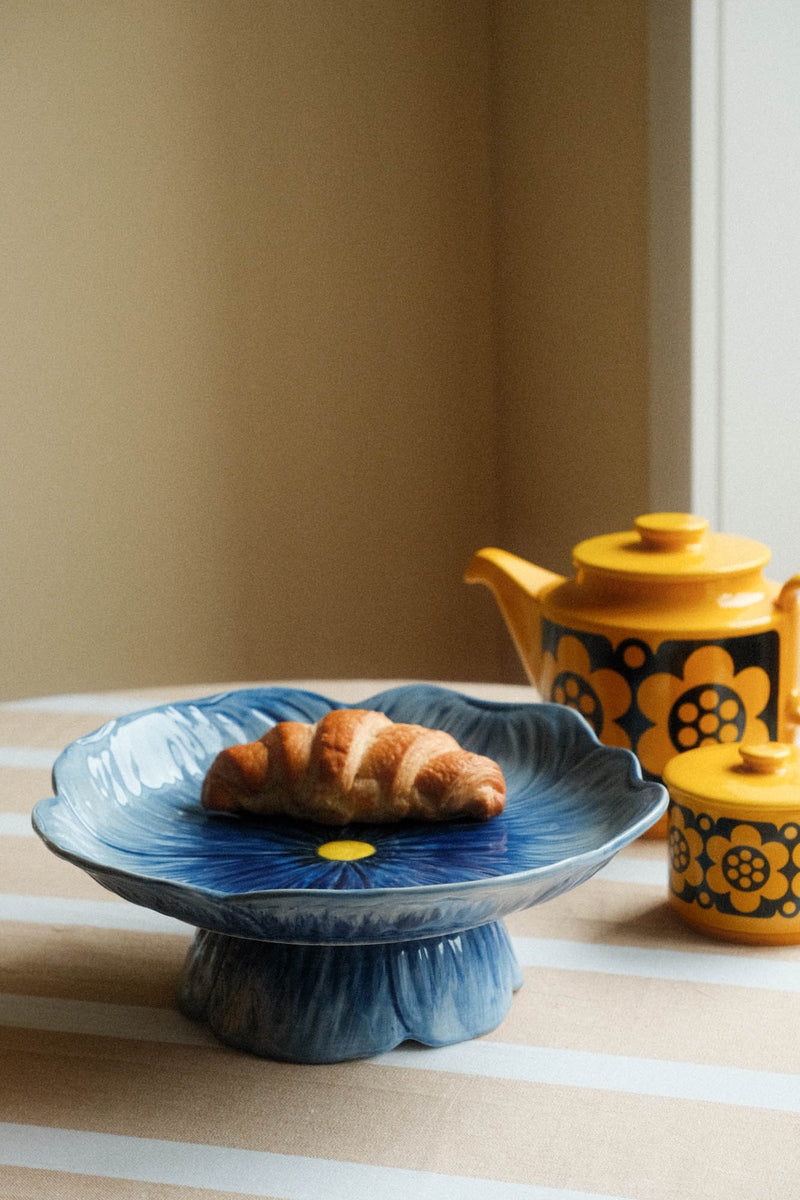 Blue Stoneware Poppy Cake Stand