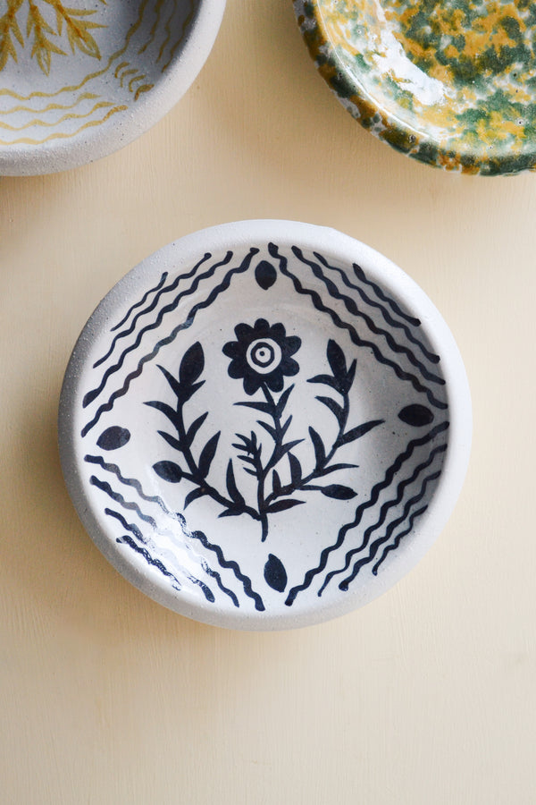 Black Floral Terracotta Wall Plate