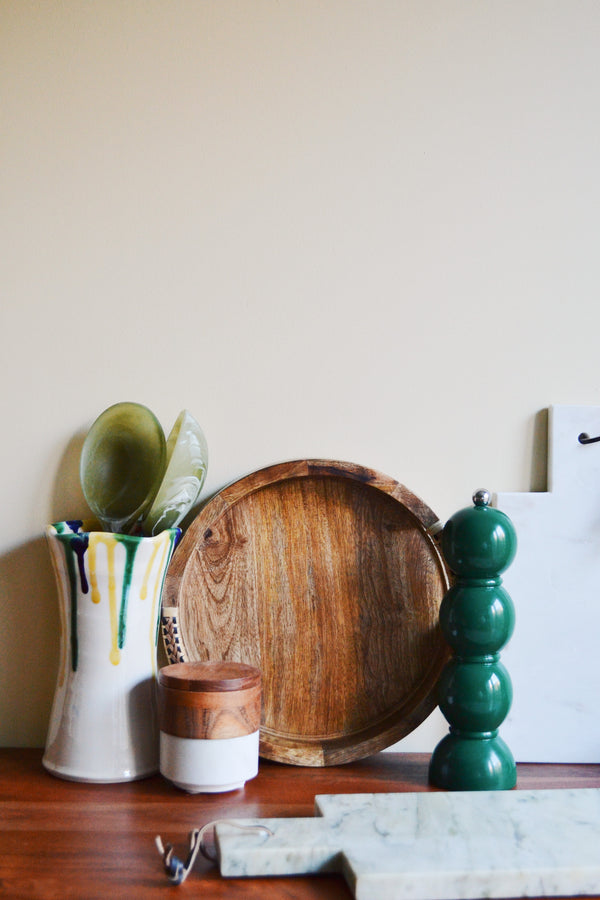 Mango Wood Tray with Cane Handles