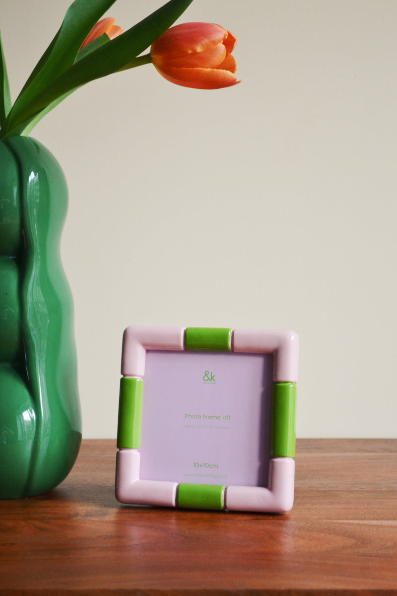 Pink and Lime Green Graphic Square Photo Frame