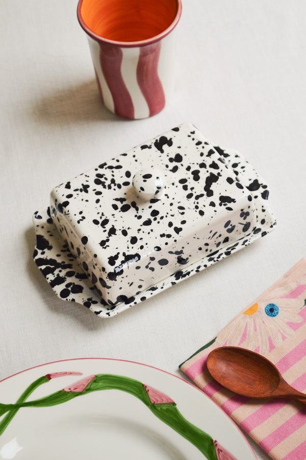 Black Splattered Ceramic Butter Dish