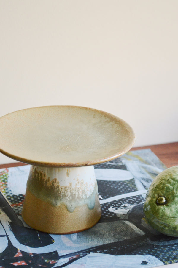 Small Brown Stoneware Pedestal Bowl