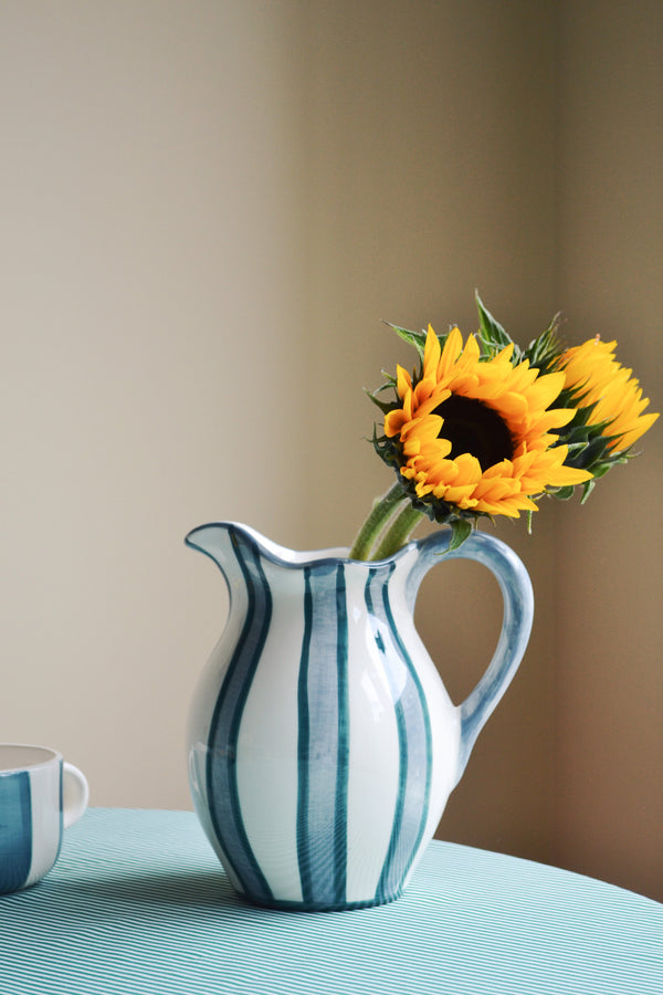 Blue and Green Striped Ceramic Jug