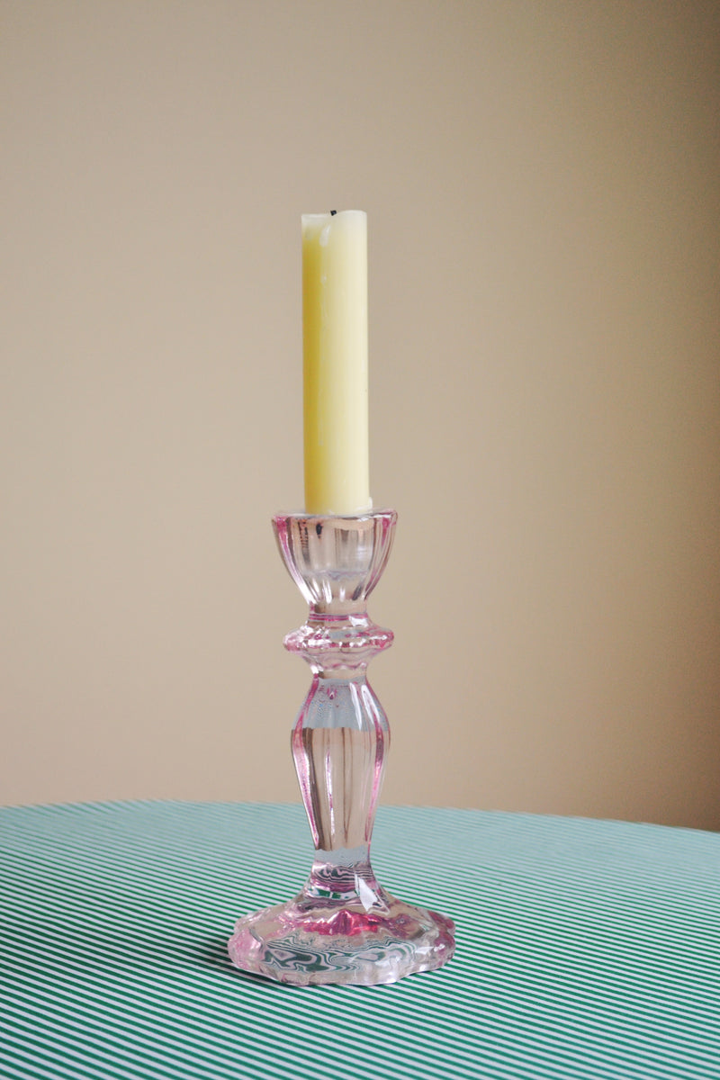 Glass Candlestick Holder - Pink