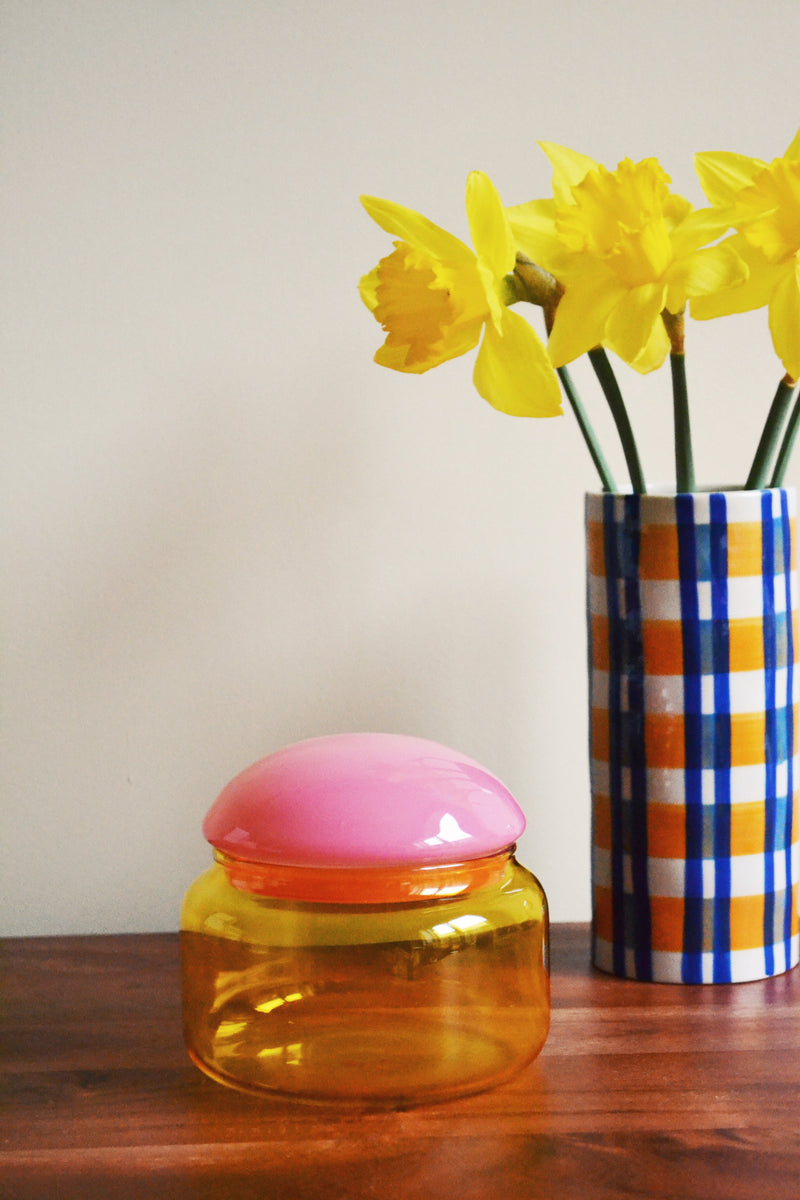 Yellow and Pink Puff Glass Jar