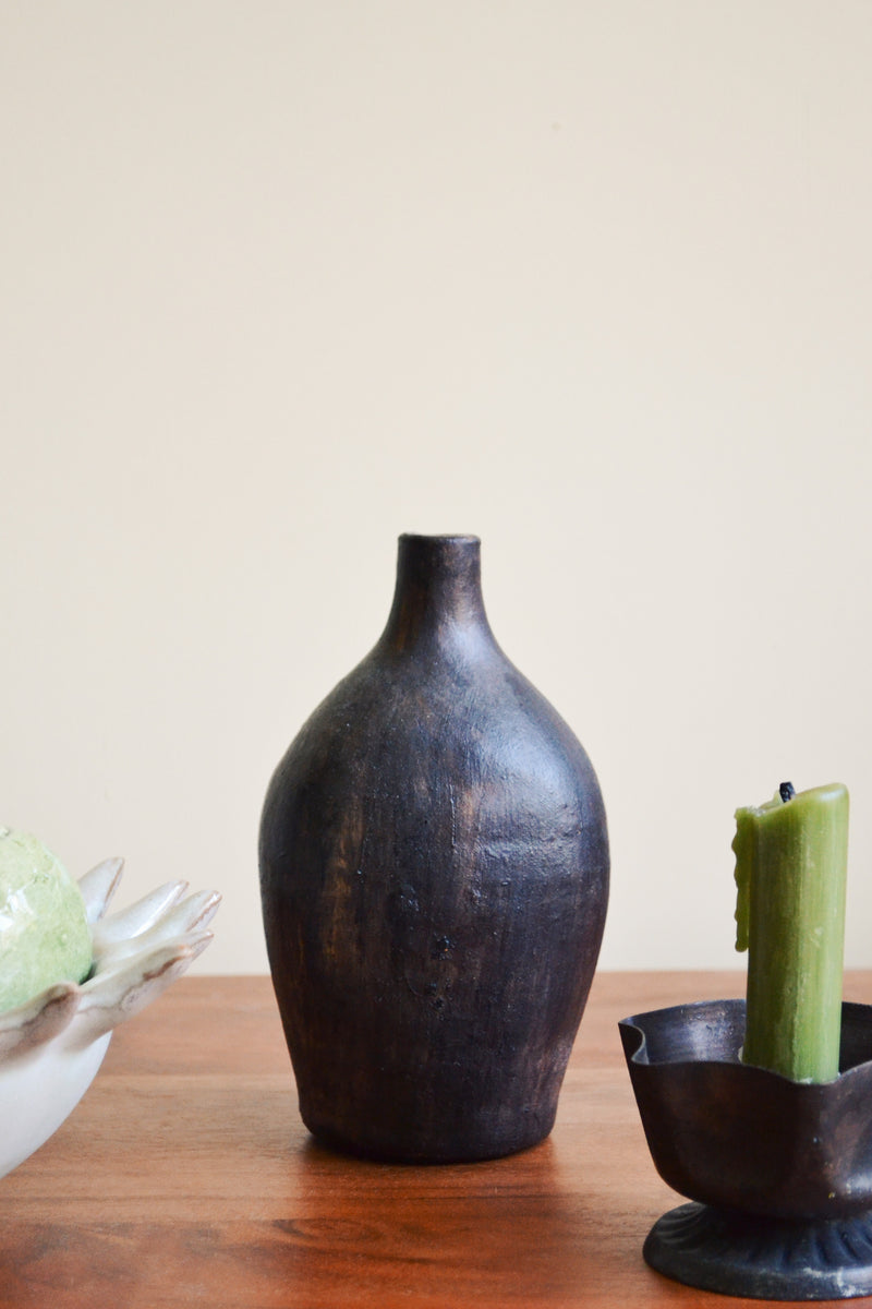 Aged Rustic Terracotta Vase - Black