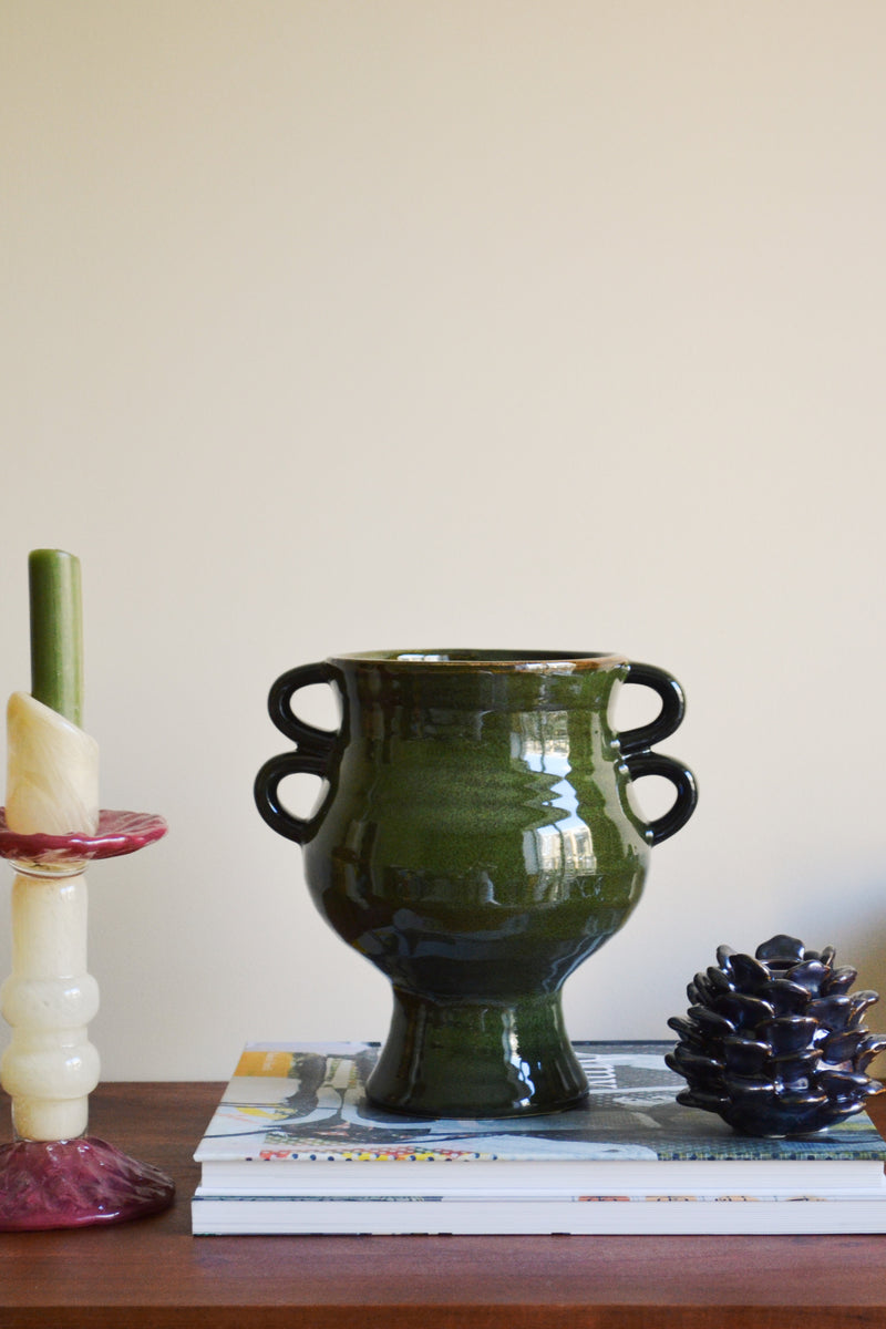 Dark Green Stoneware Pot Vase