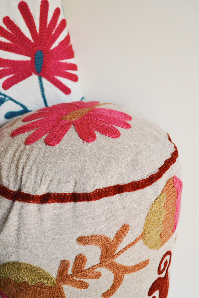 Suzani Embroidered Bolster Cushion