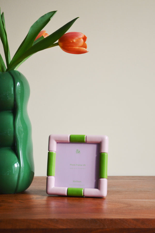 Pink and Lime Green Graphic Square Photo Frame