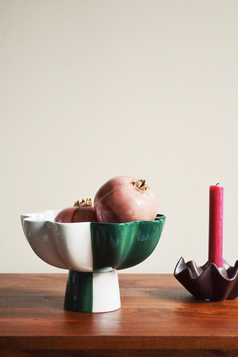 Green and White Stoneware Fruit Bowl