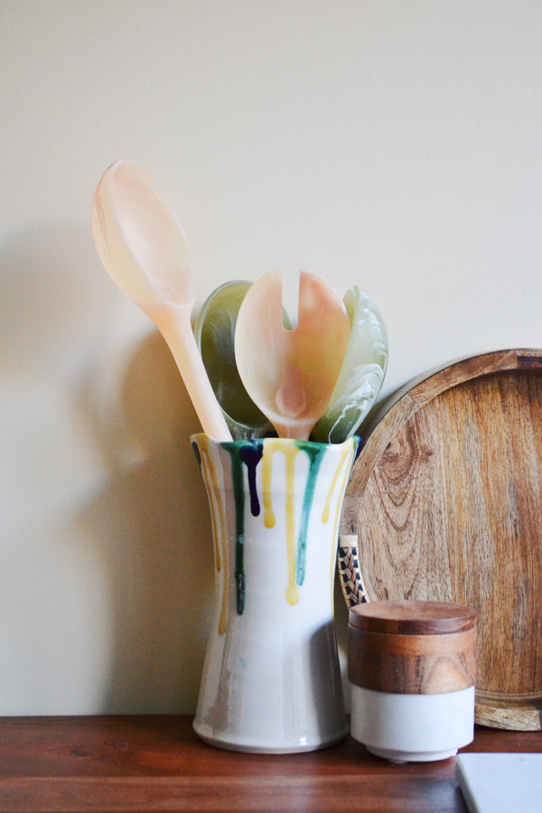 Marbled Salad Servers - Coral