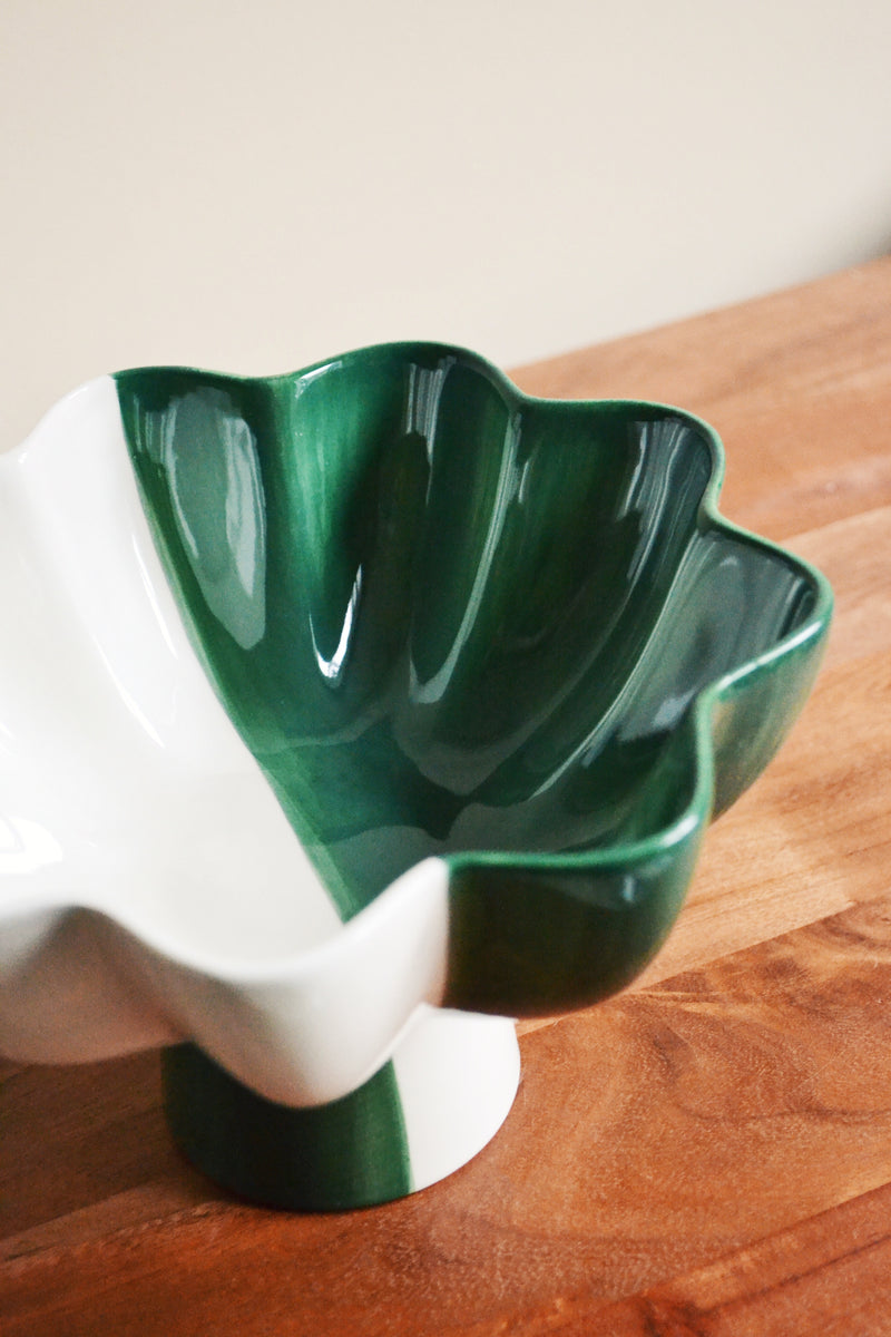 Green and White Stoneware Fruit Bowl