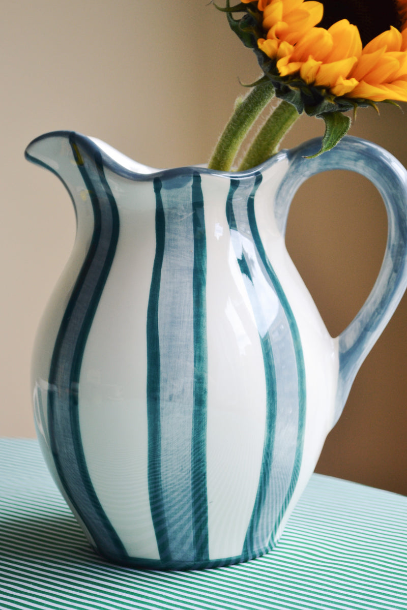 Blue and Green Striped Ceramic Jug