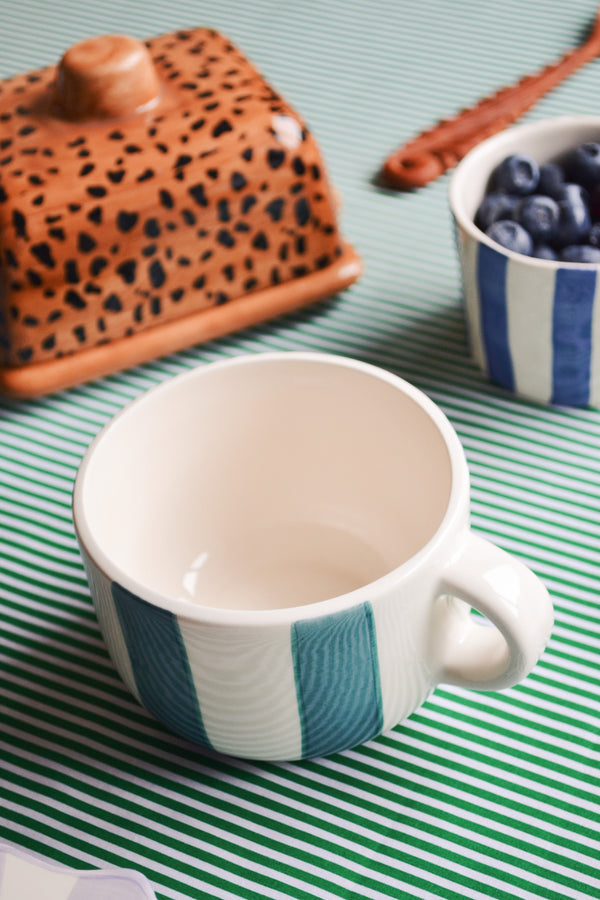 Blue and Green Striped Cappuccino Mug