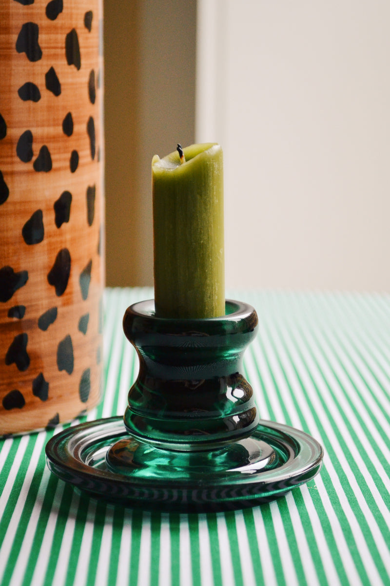 Green Glass Candlestick Holder