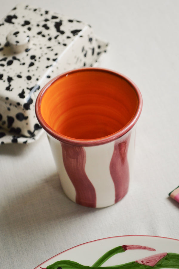 Pink and White Stripe Ceramic Mug