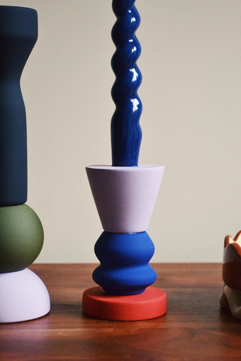 Stack Cobalt Candlestick Holder