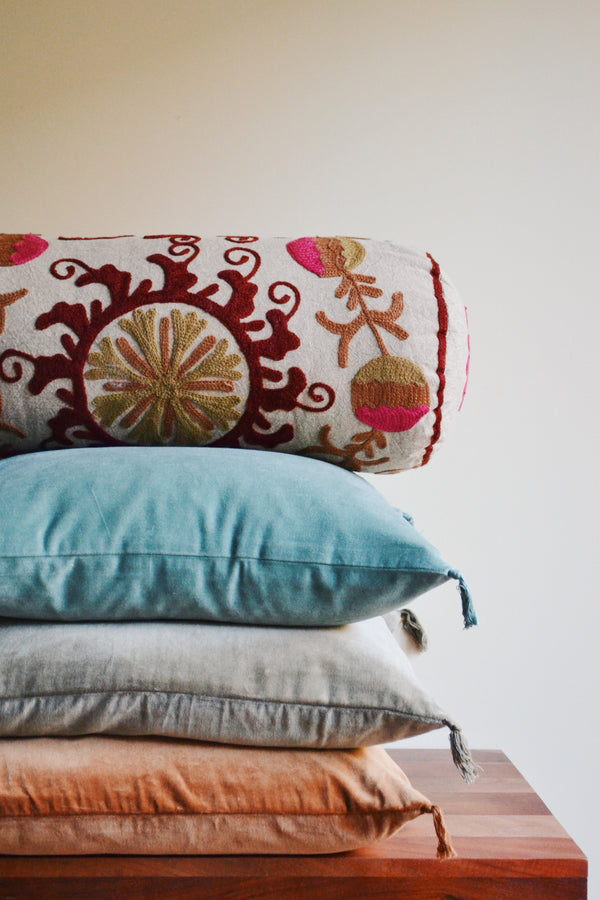 Velvet Cushion with Tassels - Burnt Orange