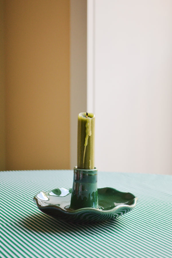 Green Glazed Frilled Candle Holder