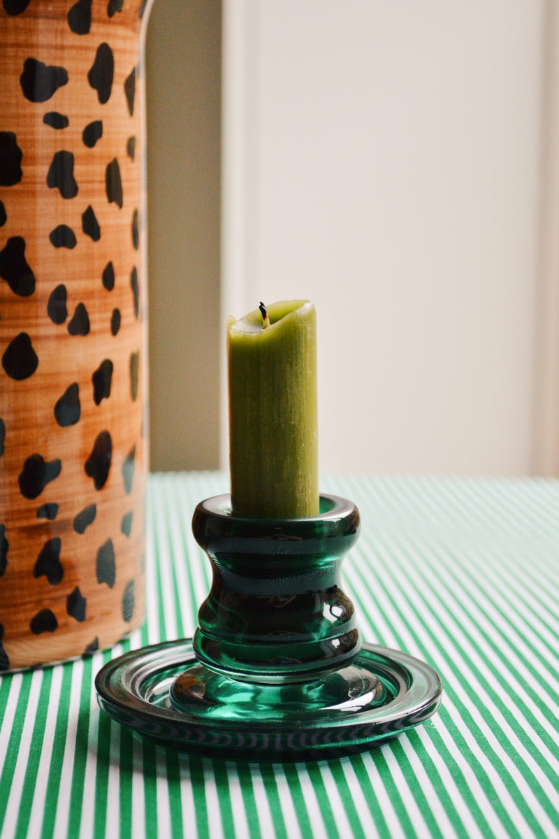 Green Glass Candlestick Holder