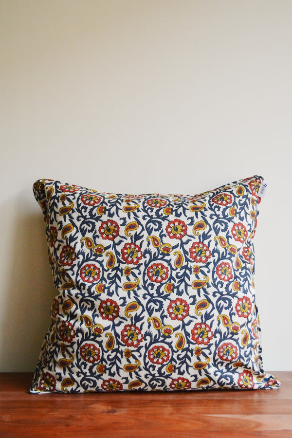 Sand, Grey, Tomato And Mustard Floral Printed Cushion