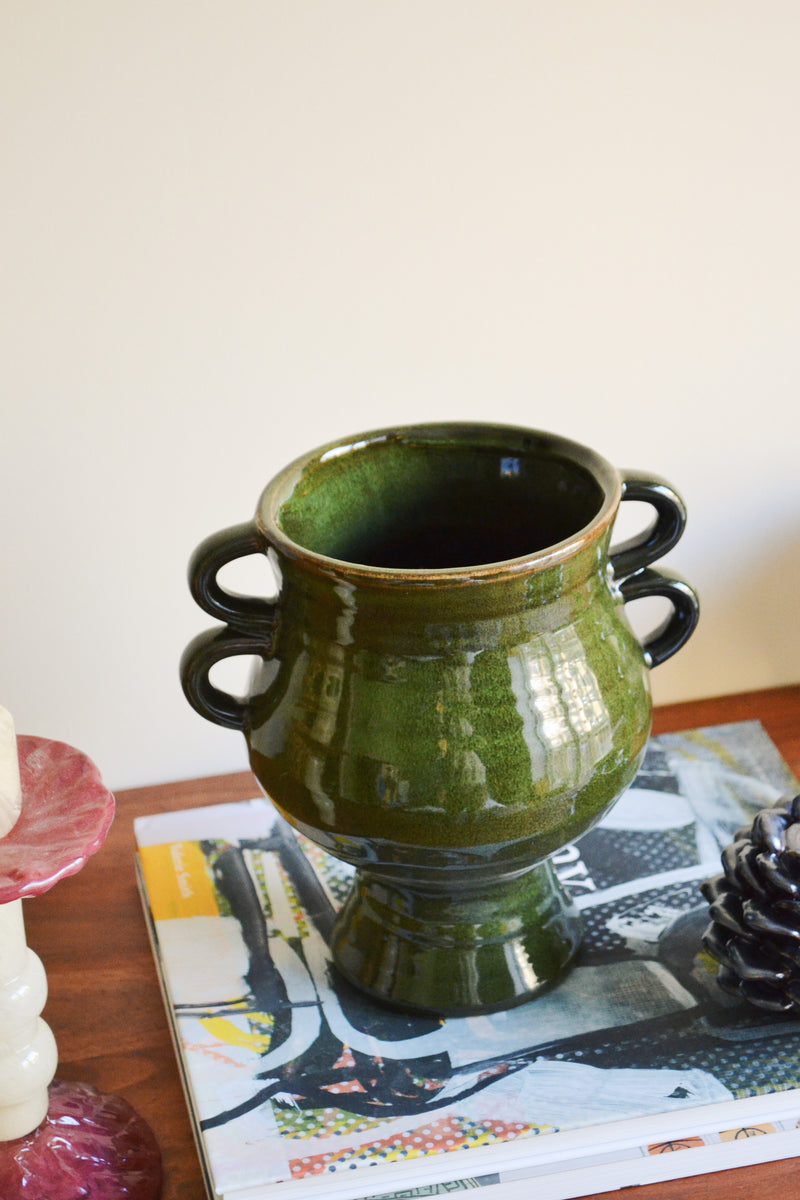 Dark Green Stoneware Pot Vase