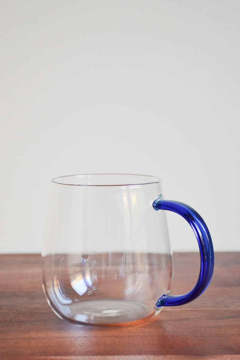 Set of Four Glass Mugs with Coloured Handles