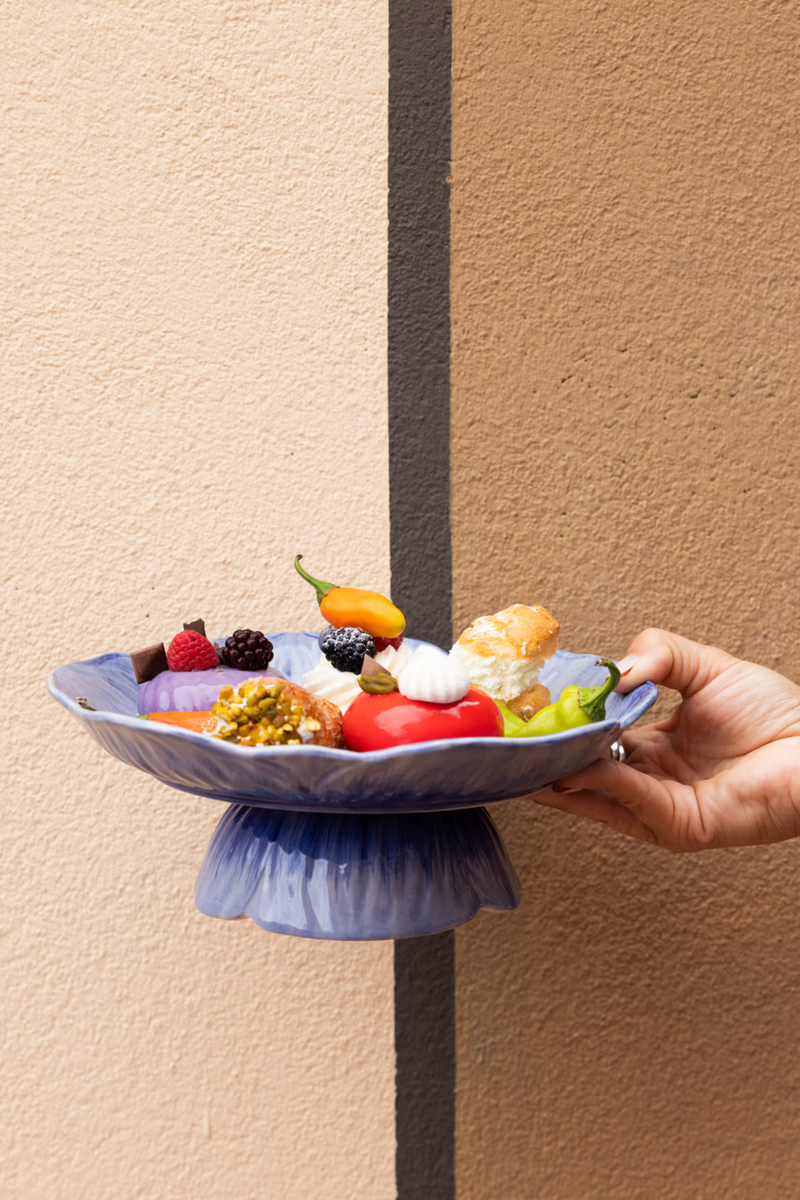 Blue Stoneware Poppy Cake Stand