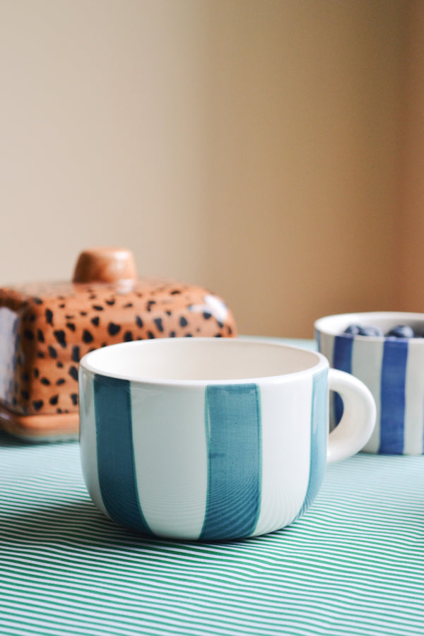 Blue and Green Striped Cappuccino Mug