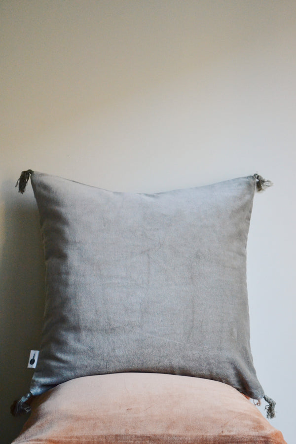 Velvet Cushion with Tassels - Dusty Green