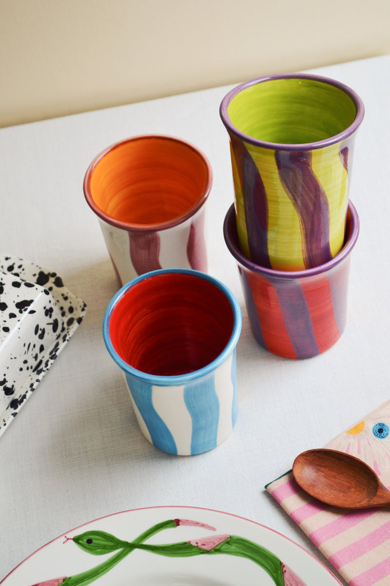 Blue and White Stripe Ceramic Cup