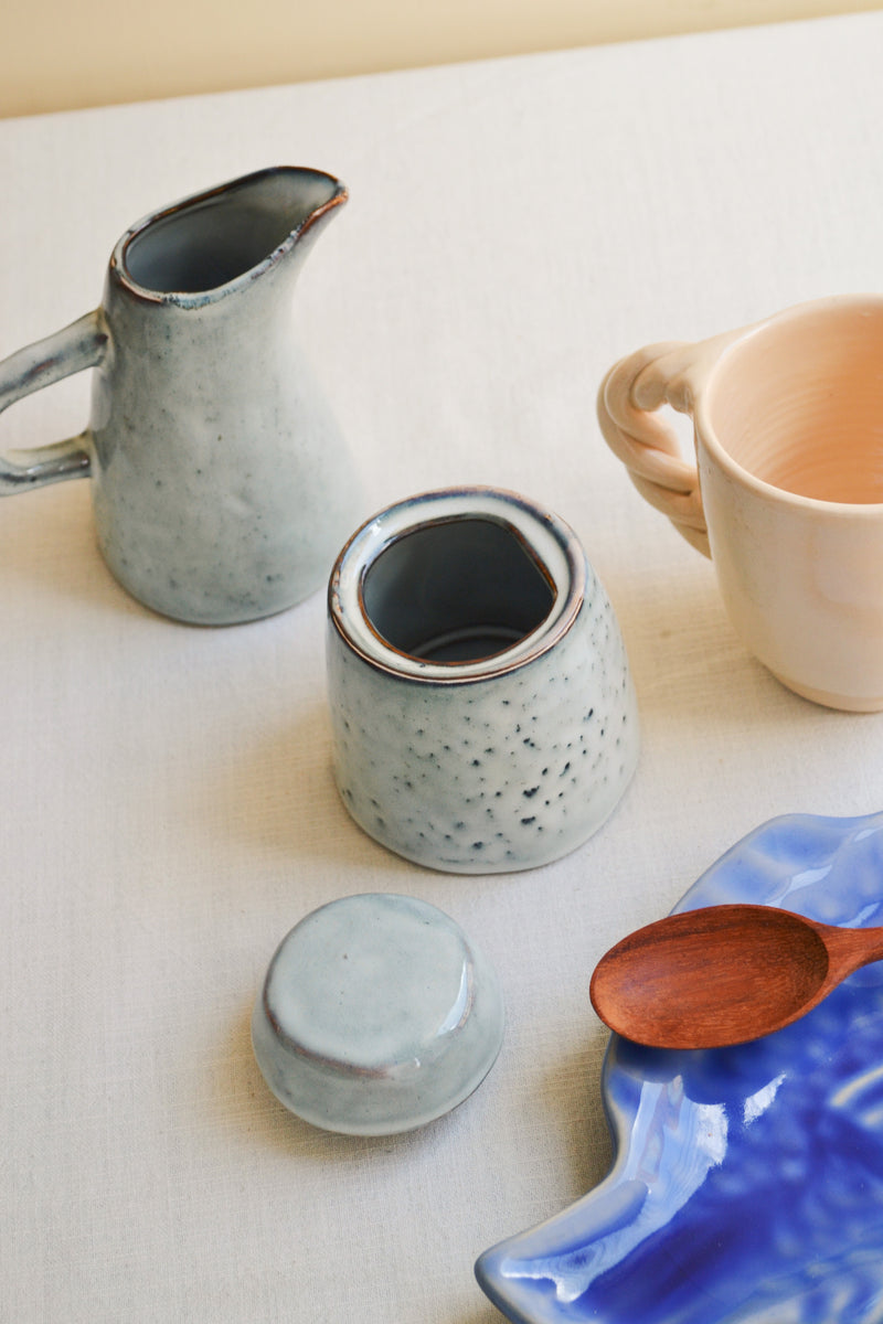 Grey / Blue Rustic Sugar Bowl with Lid