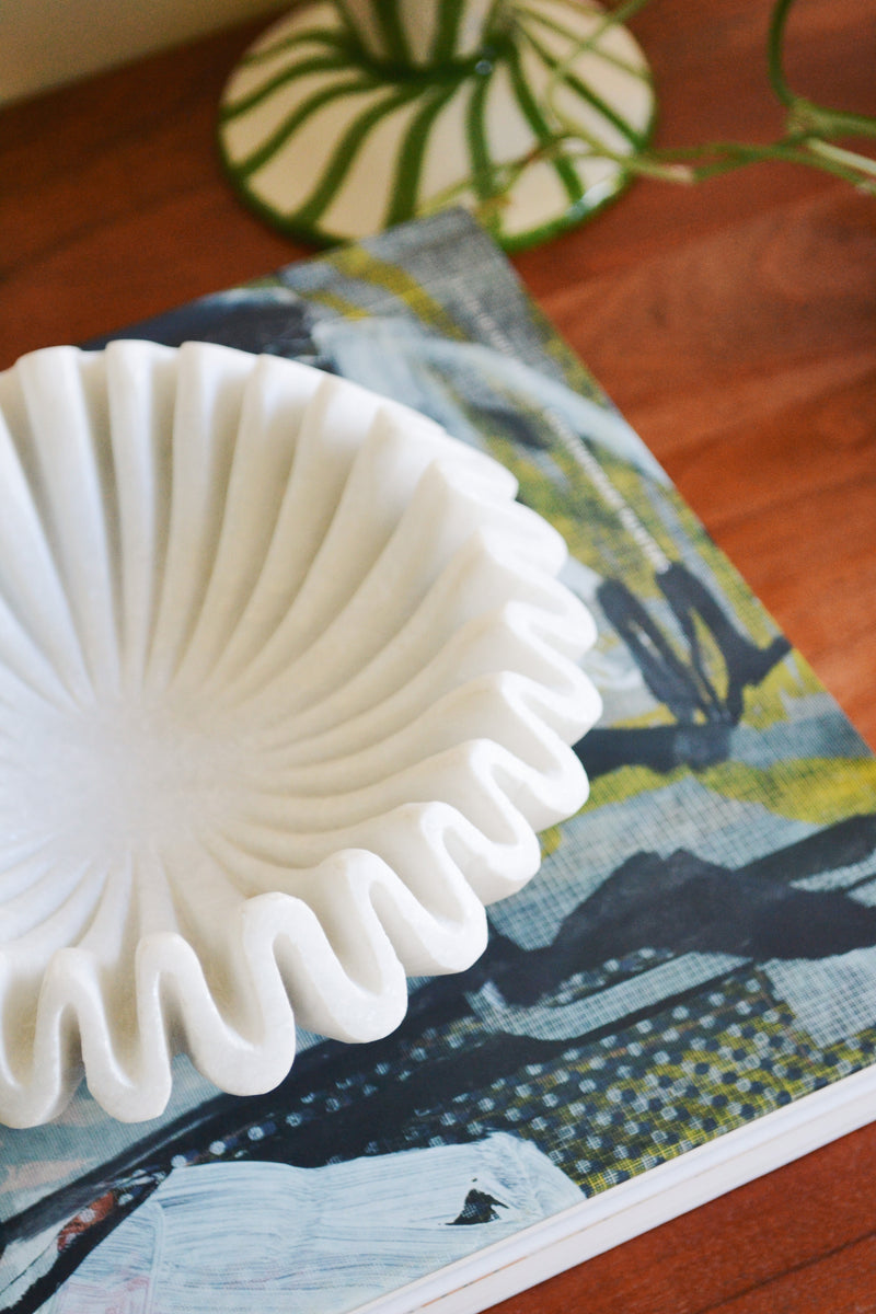 White Marble Ruffle Bowl