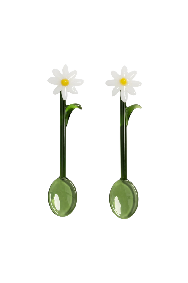 Set of Two Daisy Flower Glass Spoons