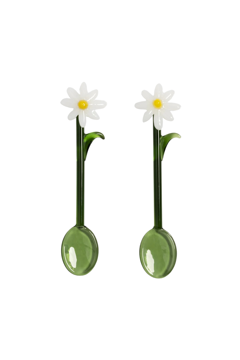 Set of Two Daisy Flower Glass Spoons