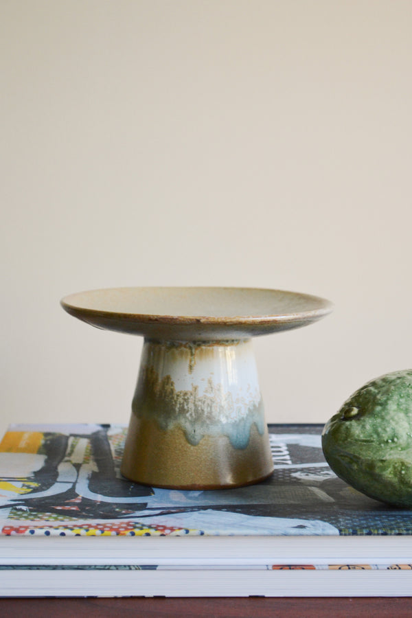 Small Brown Stoneware Pedestal Bowl