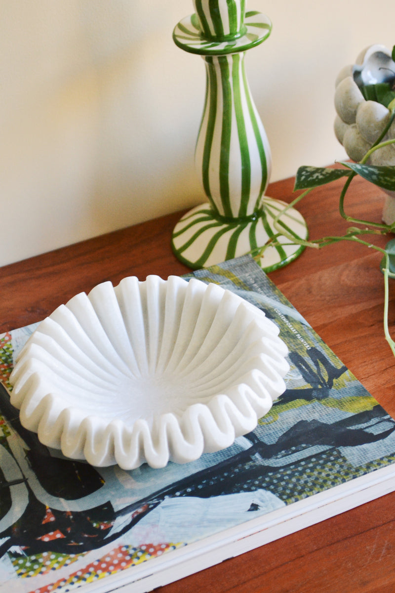 White Marble Ruffle Bowl