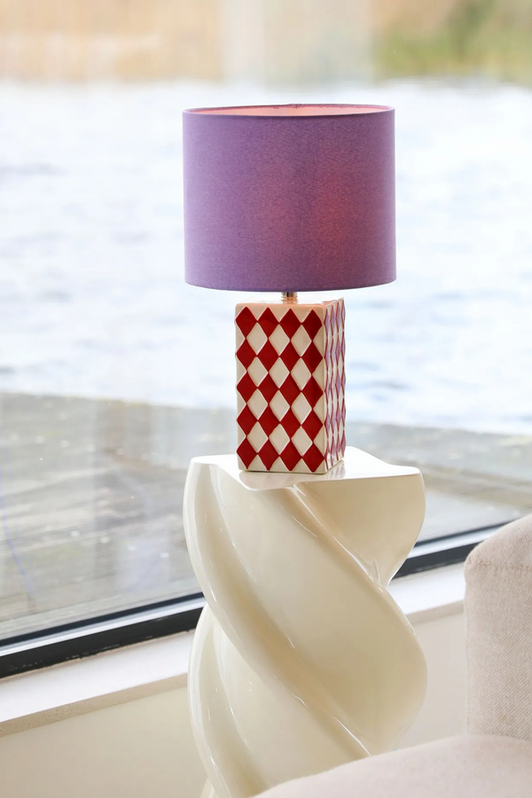 Burgundy Harlequin Stoneware Lamp with Lilac Shade