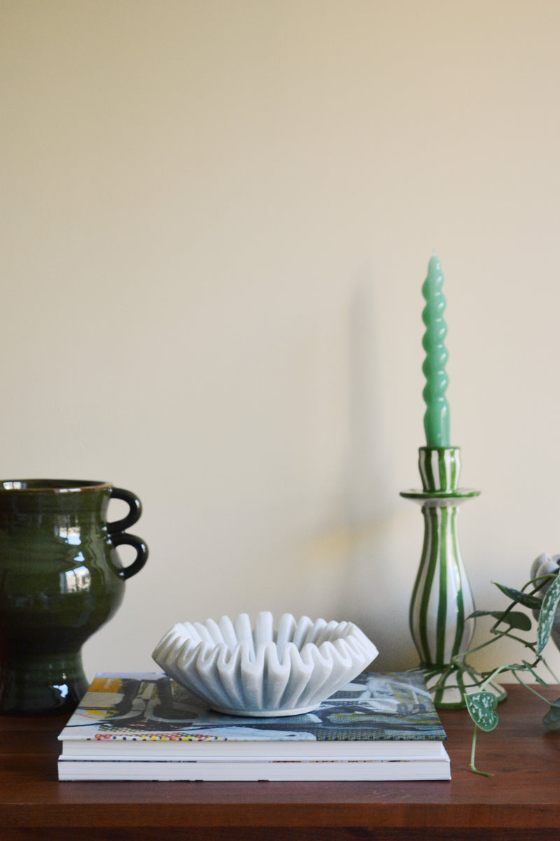 White Marble Ruffle Bowl