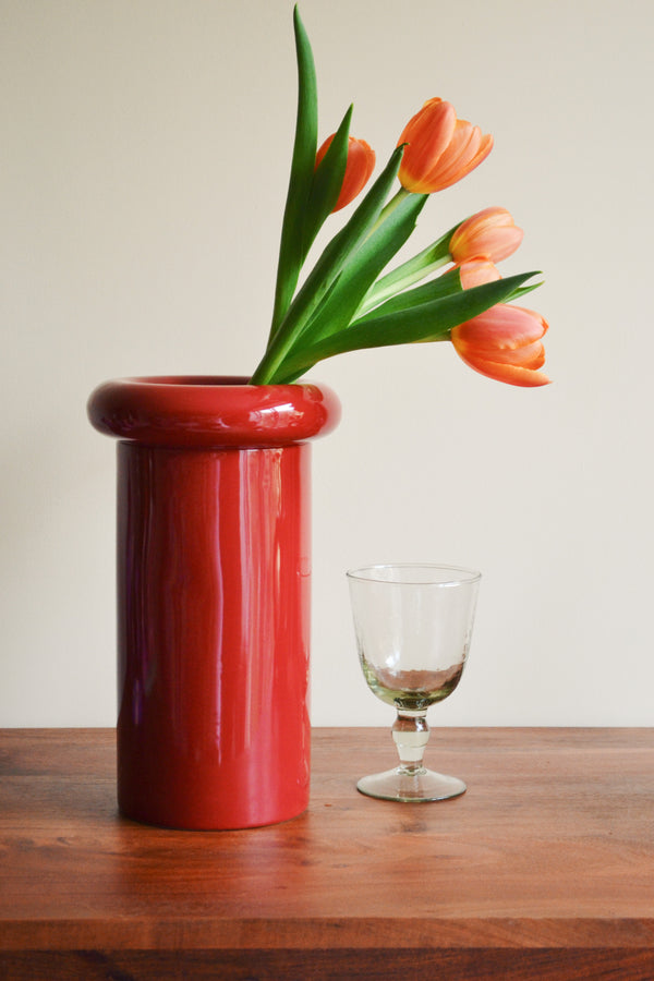 Chunky Burgundy Red Stoneware Vase